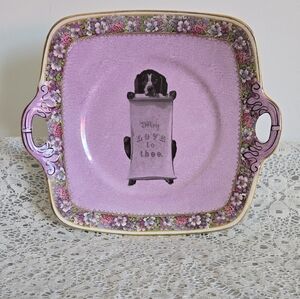 Handcrafted Purple Decorative Plate – Dog Art “My Love to Thee” Cottagecore